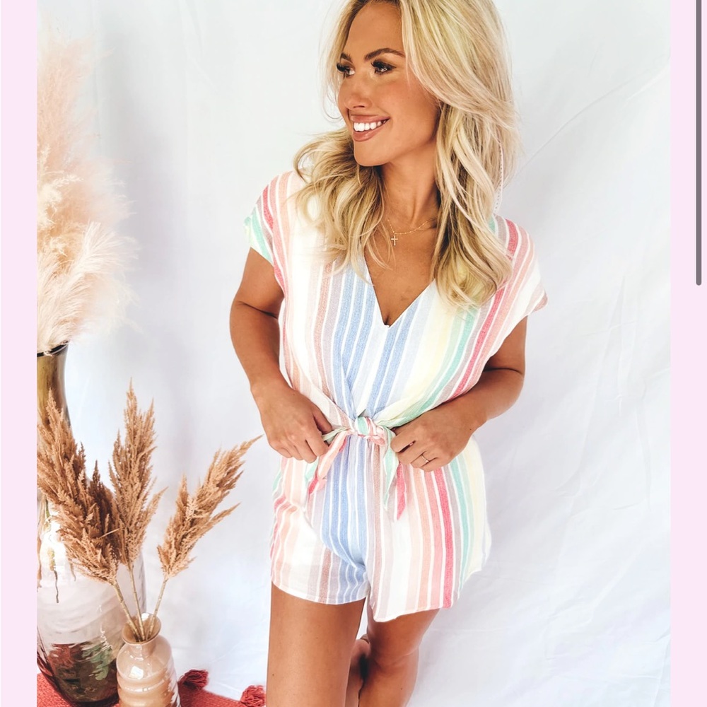 She + Sky Women's Multicolor Rainbow Striped Romper - size S